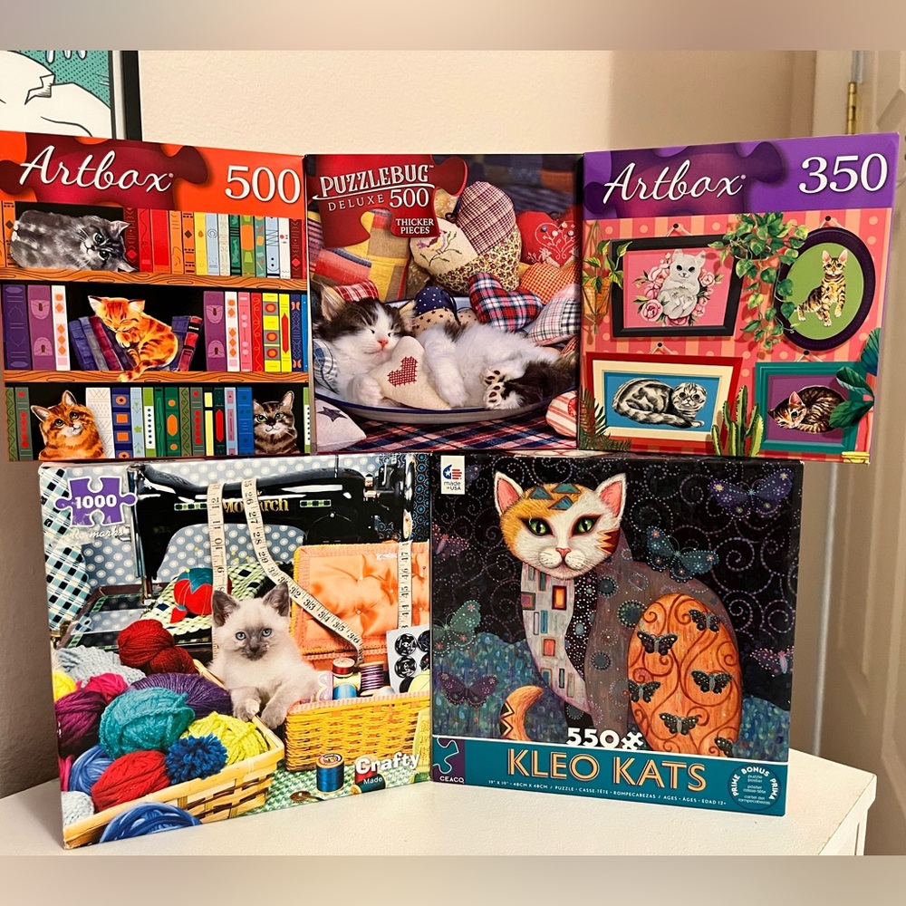 5 Cat Themed Jigsaw Puzzles - 350, 500, 500, 550, & 1000 pieces 😻🧩😽